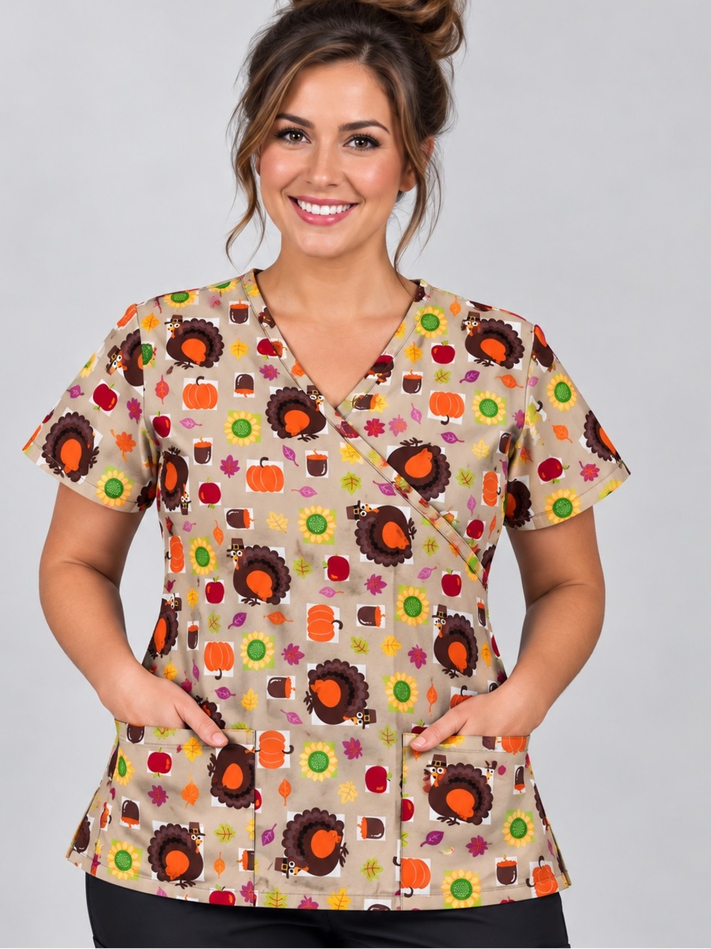 Women’s Large Thanksgiving Print SB Scrubs Scrub Top